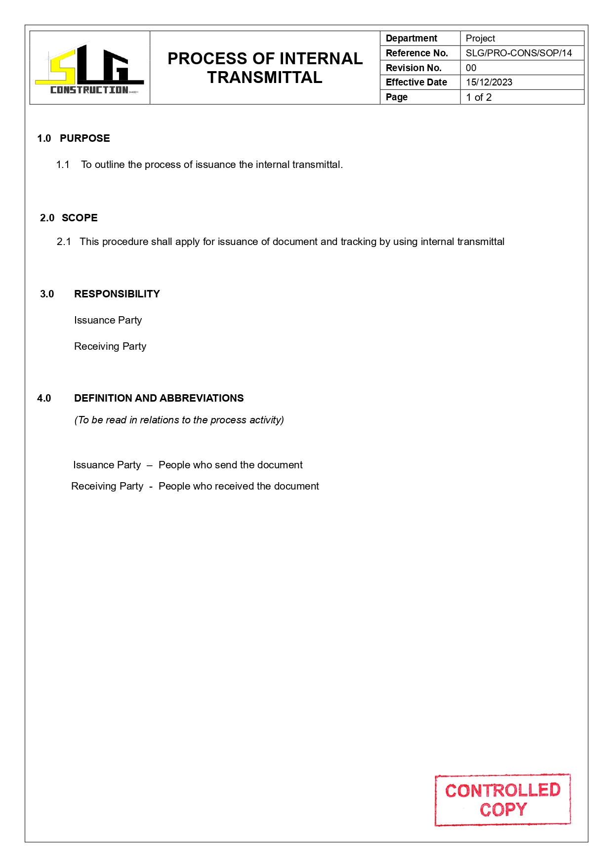 SLG-PRO-SOP Page 1